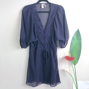 FRANCESCAS Purple Sheer Boho Embroidered Dress